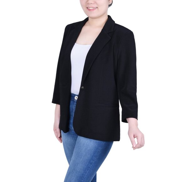 Ny Collection Womens Open Front Blazer Petite Jacket 3/4 Sleeves Black Size PM - Picture 2 of 3